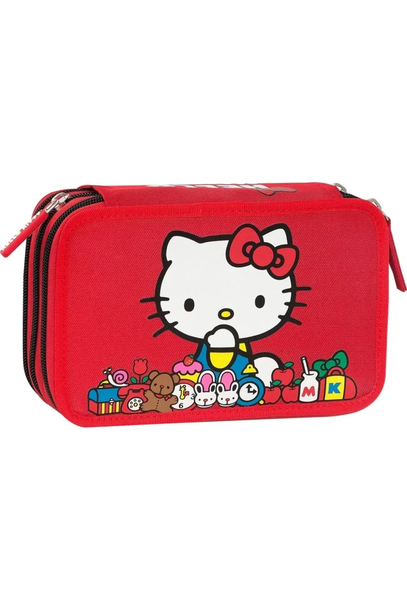 Astuccio Completo 3 Zip Hello Kitty Rosso