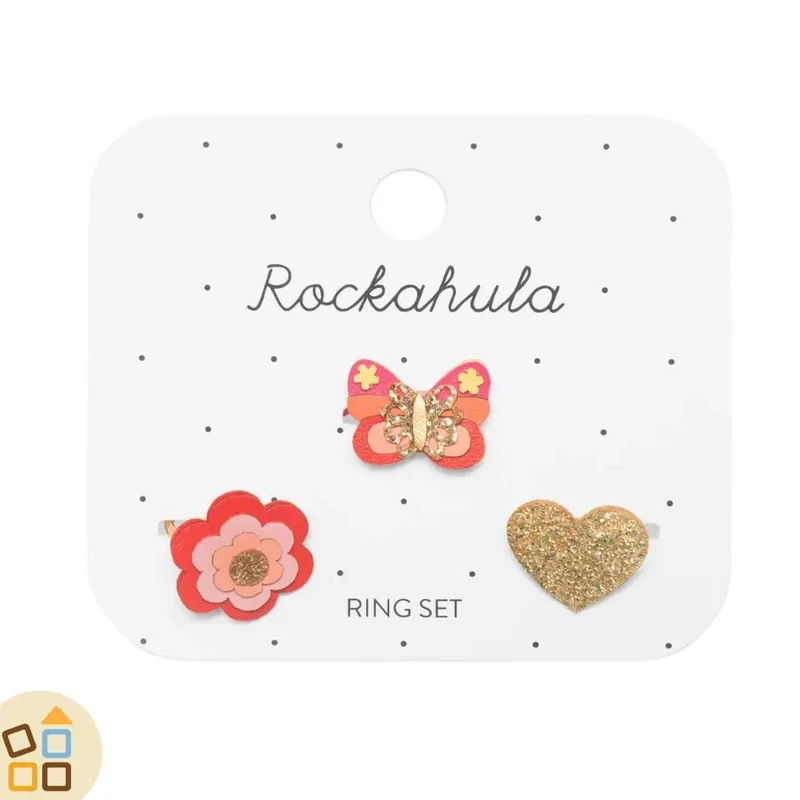 SET 3 ANELLI, FIORE CUORE FARFALLA