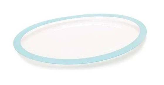 Vassoio in Plastica Ovale Trasparente Bordi Celesti