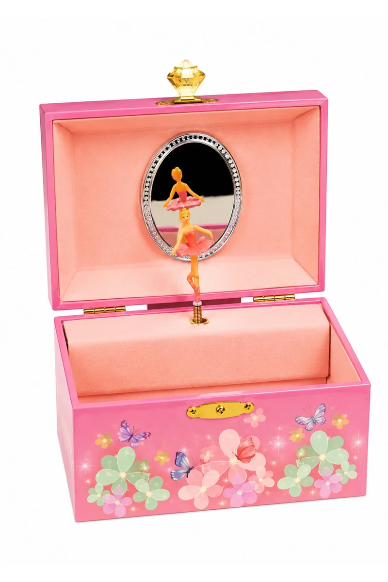 Carillon Scatola Rosa Portagioie Con Ballerina E Specchio
