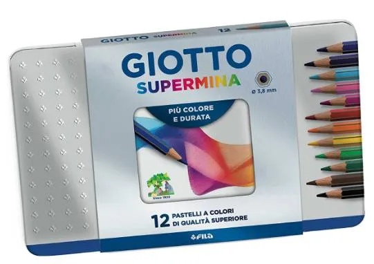 Giotto Supermina Pastelli Matite Colorate Scatola In Metallo 12 Colori