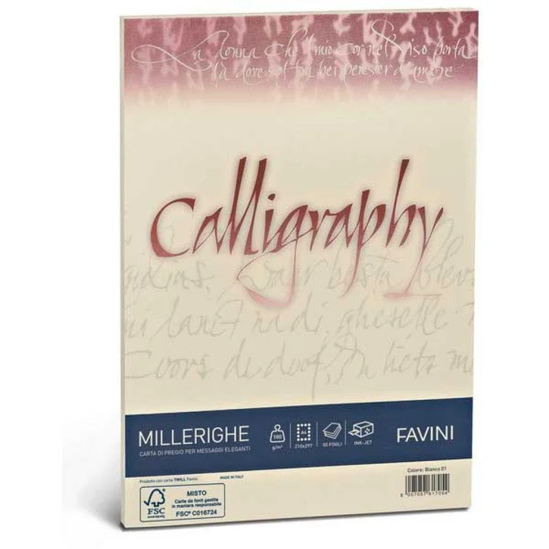 Fogli Pergamena Favini Calligraphy 21x29cm 90g 50 Fogli Bianco