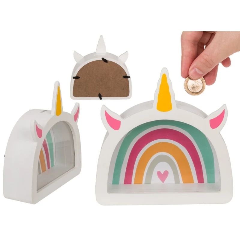 Salvadanaio In Legno Unicorno Arcobaleno