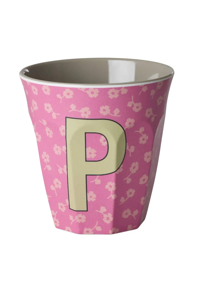 Rice Bicchiere Melamina Lettera P Rosa Floreale