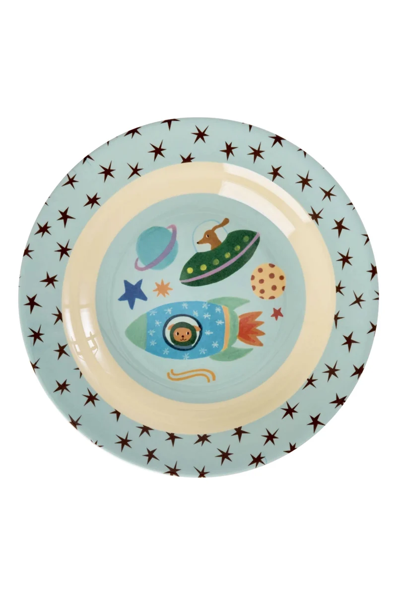 Rice Piatto Fondo Per Bambini Melamina Dogs In Space 20cm