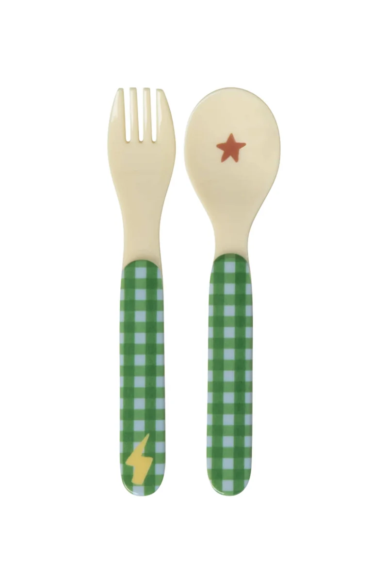 Rice Posate Per Bambini In Melamina Verdi Hero Print