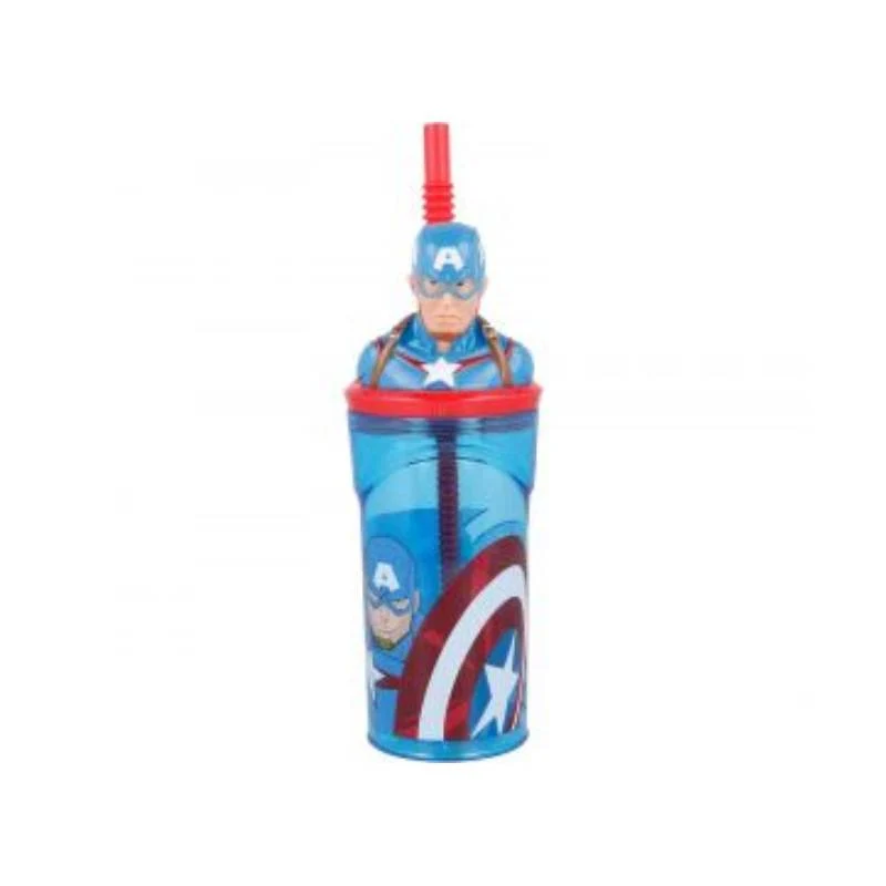 Bicchiere Con Cannuccia Captain America 3D In Tritan 360ml