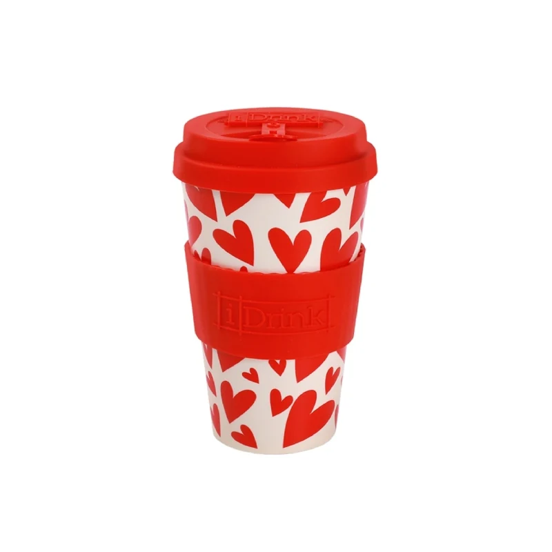 Bicchiere Travel cup Con Tappo In Silicone Cuori 435ml