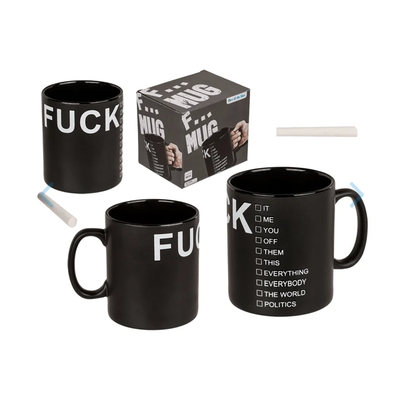 Tazza In Ceramica Nera Fuck Con Gessetto 880ml
