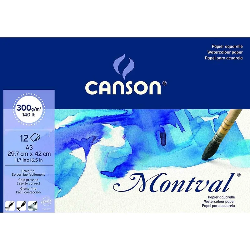 Album Blocco Acquerello Watercolour Canson Montval Grana Fina 29x42cm 300g/m² 12 Fogli