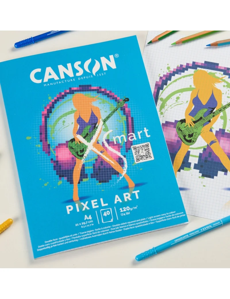 Blocco Carta Canson Per Disegno A4 XSmart Pixel Art Grana Liscia Quadretti 5mm 120gr 40 Fogli