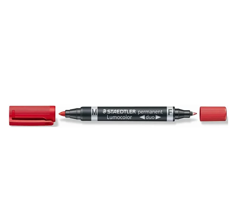 Pennarello Lumocolor Permanent Duo Punta Feltro M 0,6mm e F 1,5mm Rosso