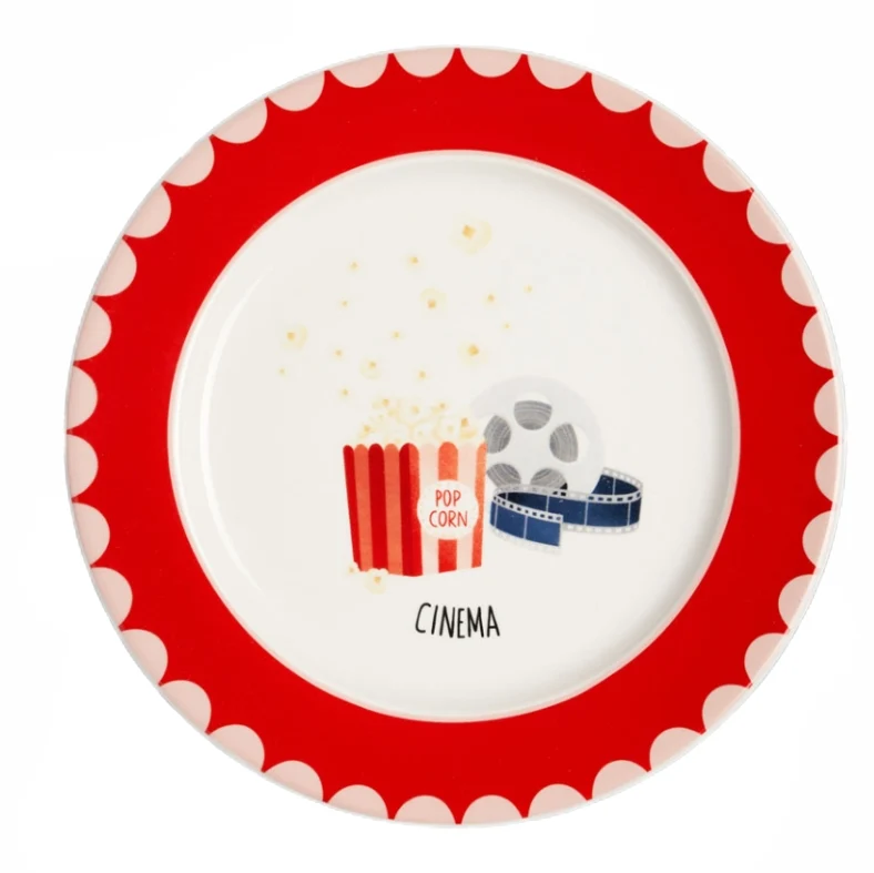 Piatto Piano In Porcellana Cinema Popcorn Ø20cm