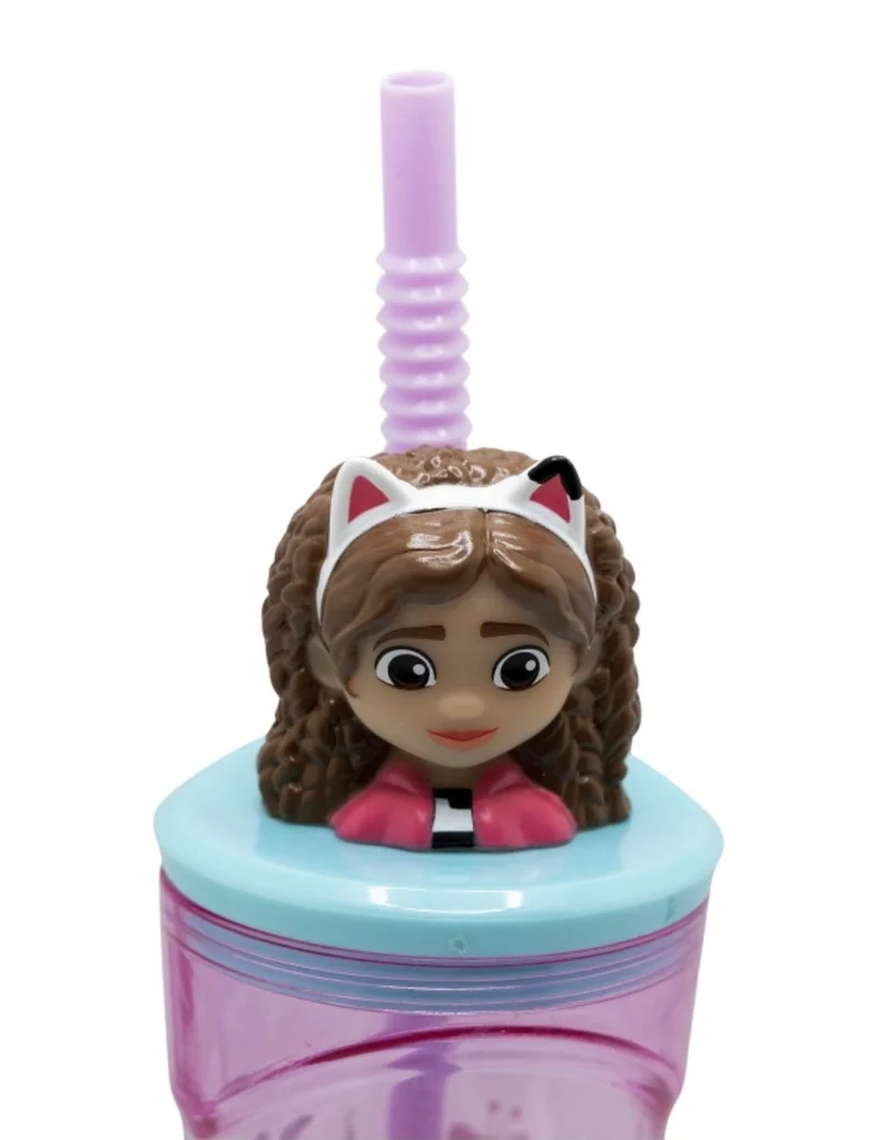Bicchiere Borraccia Con Cannuccia Gabby's Dollhouse 3D 360ml