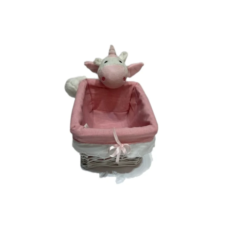 Cesta In Vimini Unicorno Bianco E Rosa