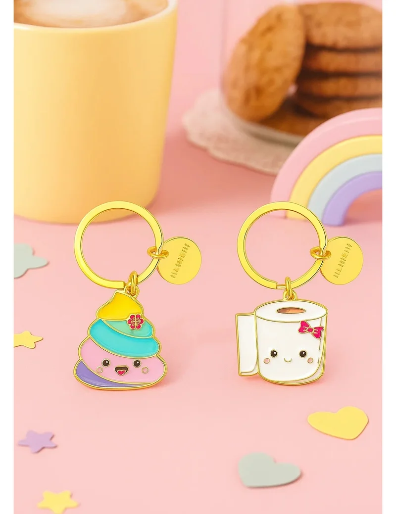 Portachiavi In Metallo Smaltato Poo What A Key Ring 2pz