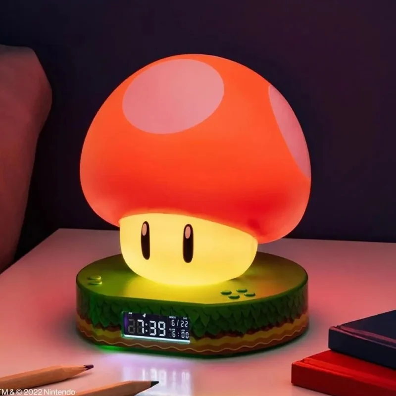 Lampada Super Mario Orologio Sveglia Super Fungo Rosso 14cm