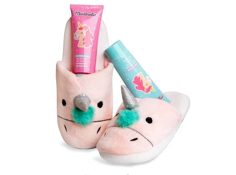 Set Bagno Pantofole Unicorno E Gel Bagno Profumato