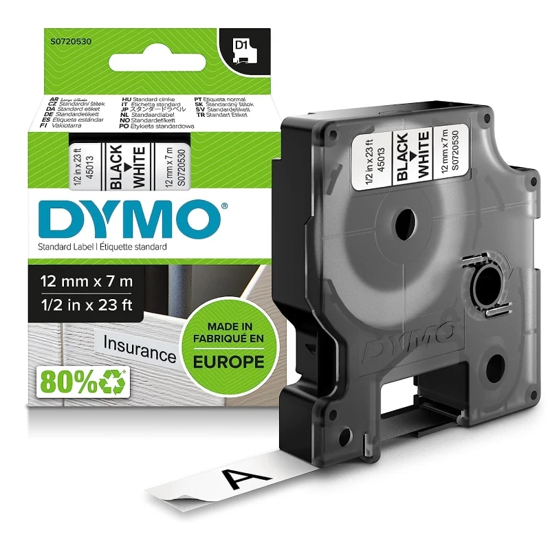 Nastro Etichetta Dymo D1 12mmx7m Nero Su Bianco
