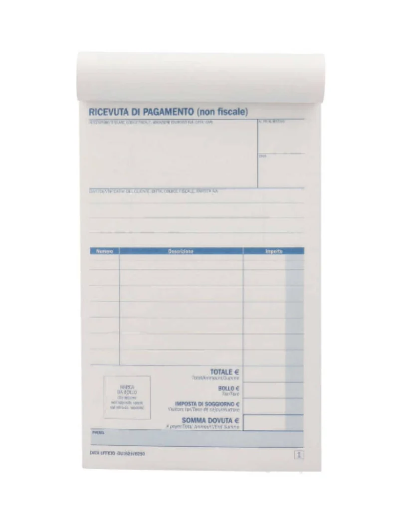 Blocco Ricevute B&B Affittacamere 25 Copie Autoricalcanti 17cm