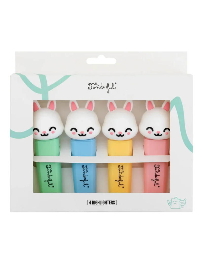 Set Di 4 Evidenziatori Colorati Coniglio Mr Wonderful
