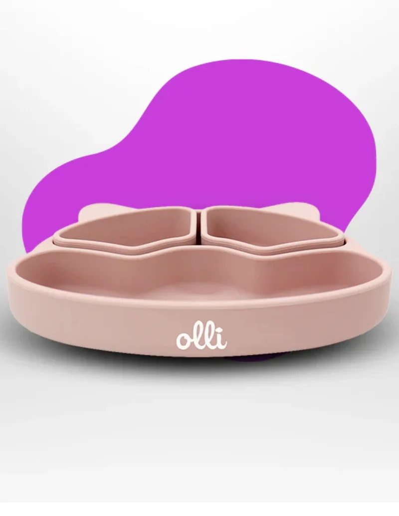 Piatto In Silicone 3 Scomparti Rosa Chiaro Gatto Olli