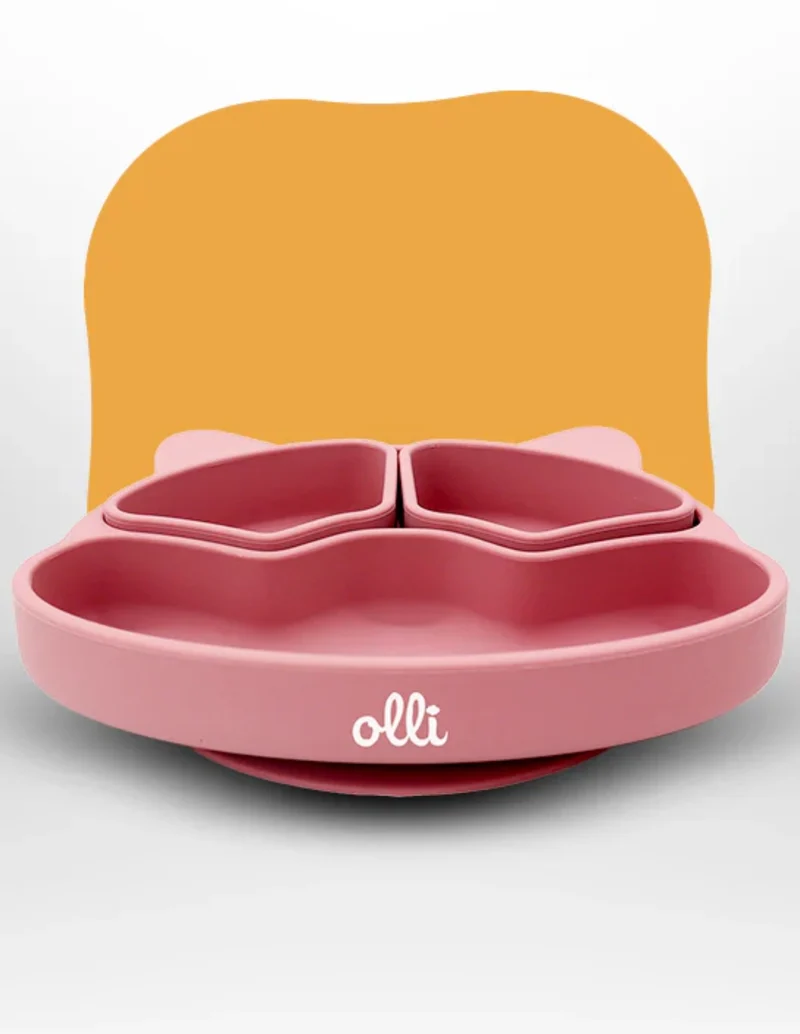 Piatto In Silicone 3 Scomparti Rosa Scuro Gatto