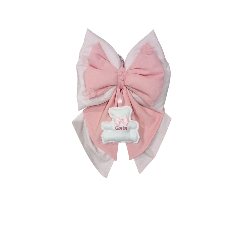 Fiocco Nascita rosa con. Orso Ricamato Nome Persolazzato