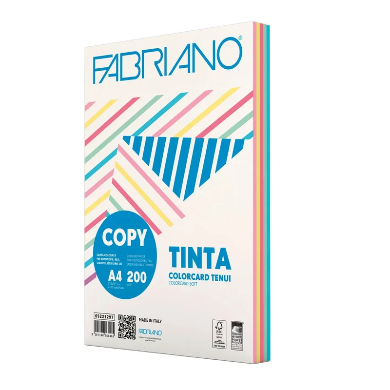 Risma Carta A4 Fabriano Copy Tinta 80g 5 Colori Tenui 250 Fogli