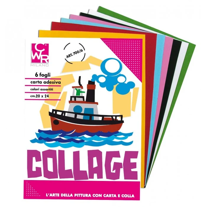 Fogli Carta Adesiva Per Collage 20x24cm Colori Assortiti 6pz