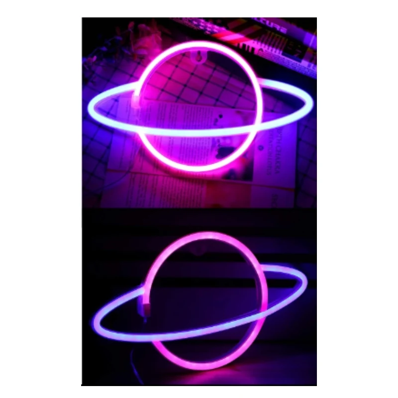 Lampada Insegna Neon Led Rosa E Blu Pianeta 30x18cm