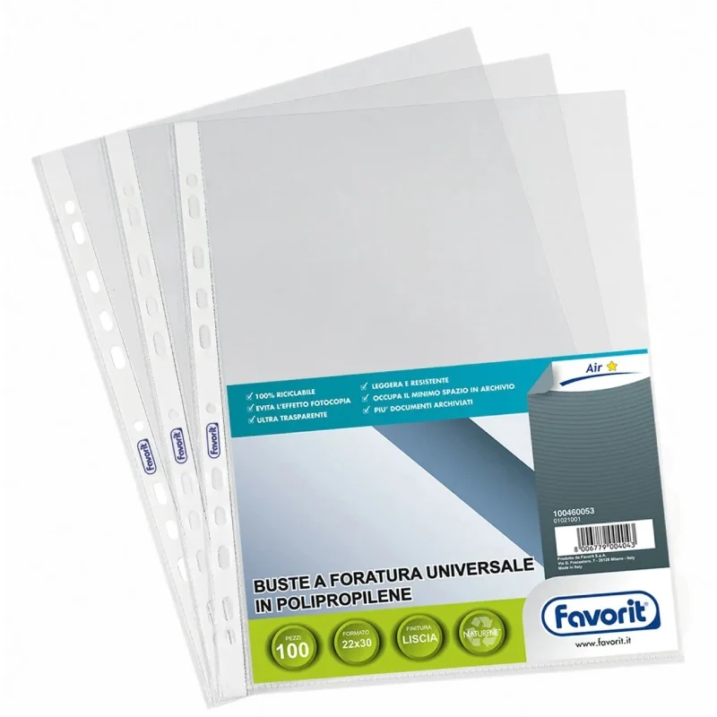 Busta A Sacco In PPL Trasparente Liscia Fori Universali 22x30cm 100pz