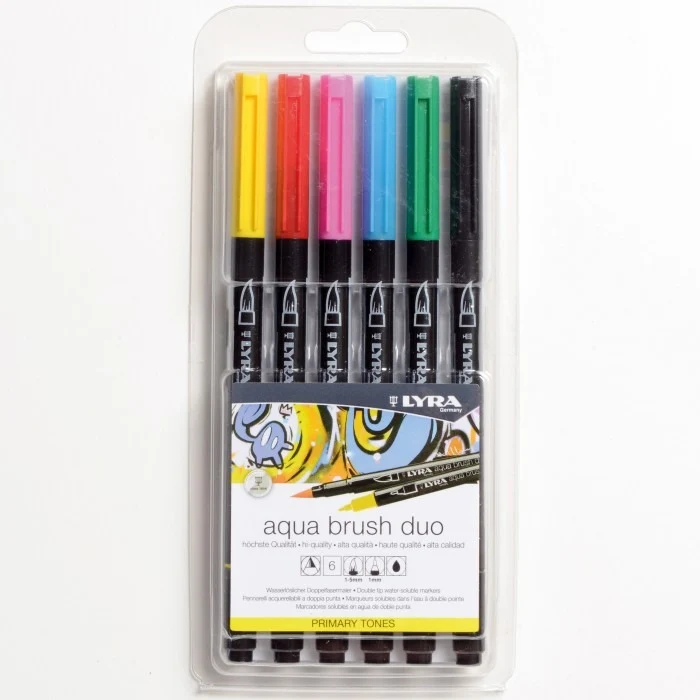 Pennarelli Lyra Aqua Brush Duo Primary Tones 6pz.