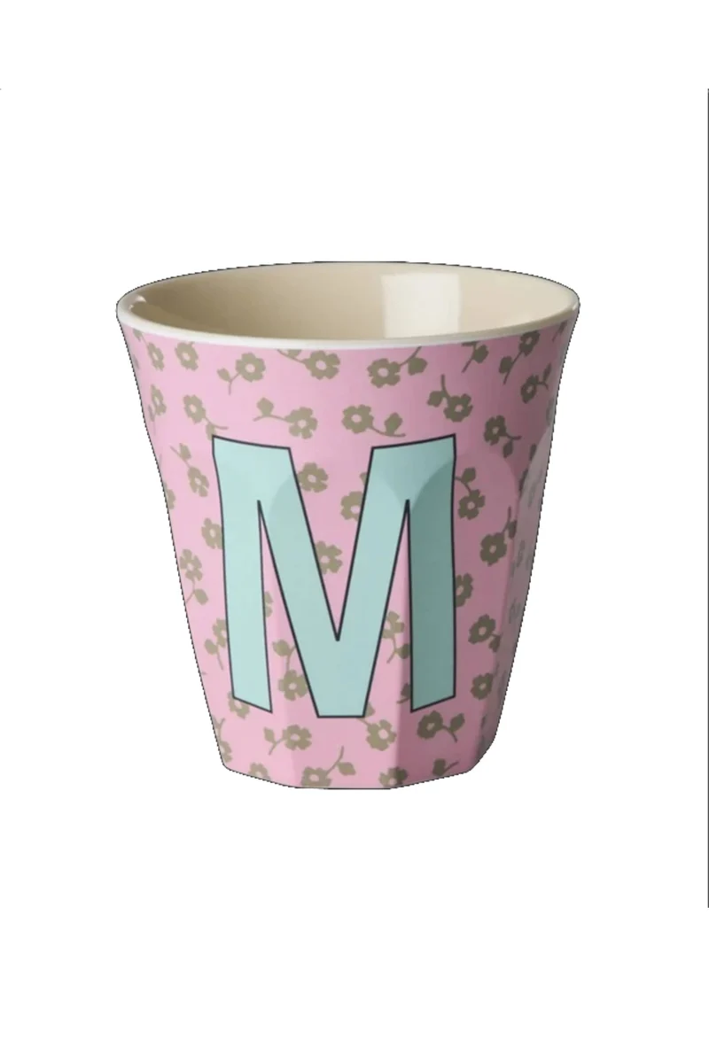Rice Bicchiere Melamina Lettera M Rosa Floreale