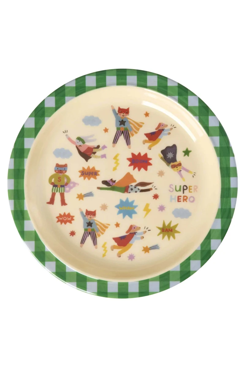 Rice Piatto Piano Per Bambini Melamina Supereroi 22cm