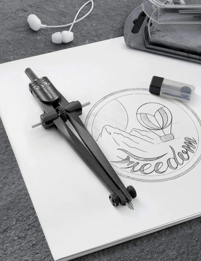 Compasso In Acciaio Faber-Castell Nero Con Regolazione Rapida