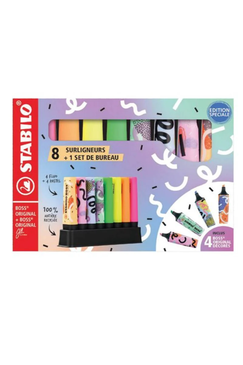 Desk Set Evidenziatori Stabilo Boss Original 8 Colori Fluo by Ju Schee