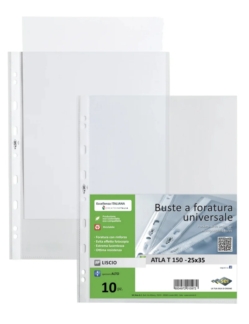 10 Buste Forate Interni Per Raccoglitore Atla T150 25x35cm Lisce