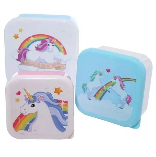 Set 3 Porta Pranzo in Plastica Unicorno