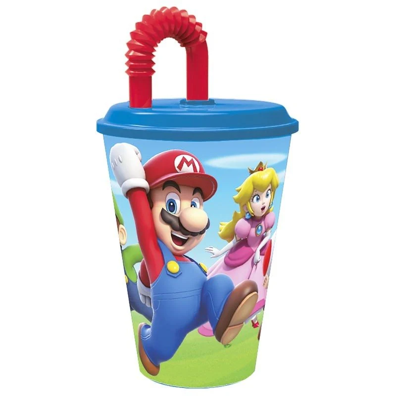 Bicchiere con Cannuccia Super Mario in Plastica