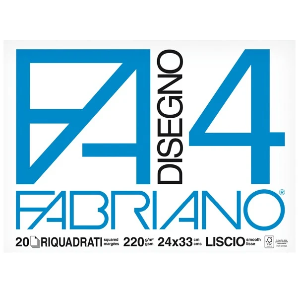 Album da Disegno Fabriano F4 24x33cm Riquadrato Liscio 220g 20 Fogli