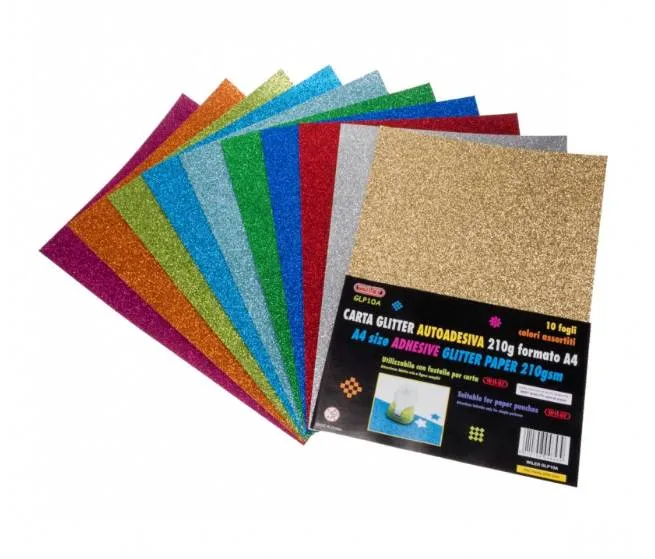 Carta Glitterata A4 210gr 10 Fogli Colori Assortiti