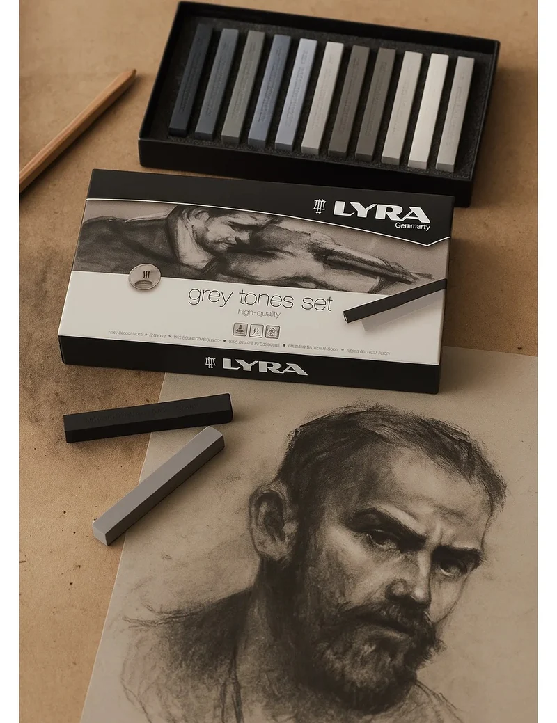 Gessetti Pastelli Quadrati Lyra Toni Grigi Set 12pz