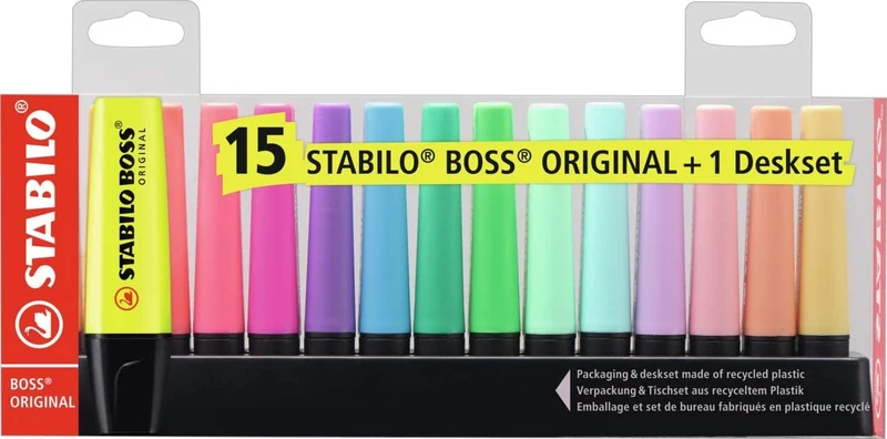Evidenziatori Stabilo Boss Original con Deskset 15 pz