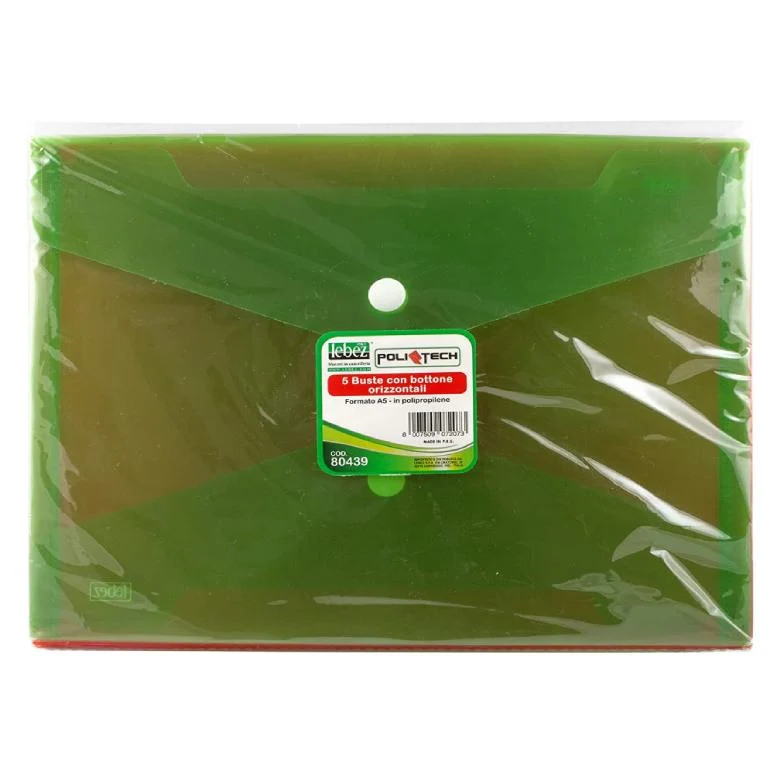 Busta Con Bottone PPL A5 Colori Assortiti Fluo