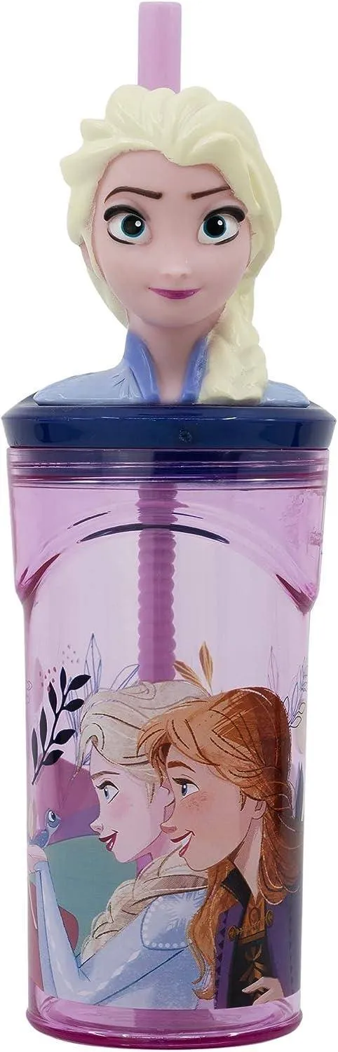 Bicchiere Con Cannuccia Frozen Disney 3D In Tritan 360ml