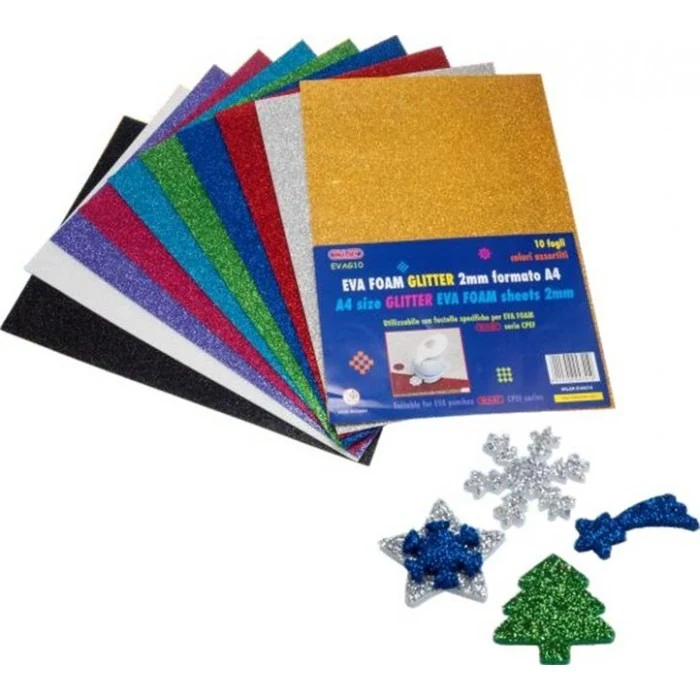 Eva Foam Glitter 2mm A4 10 Fogli Colori Assortiti