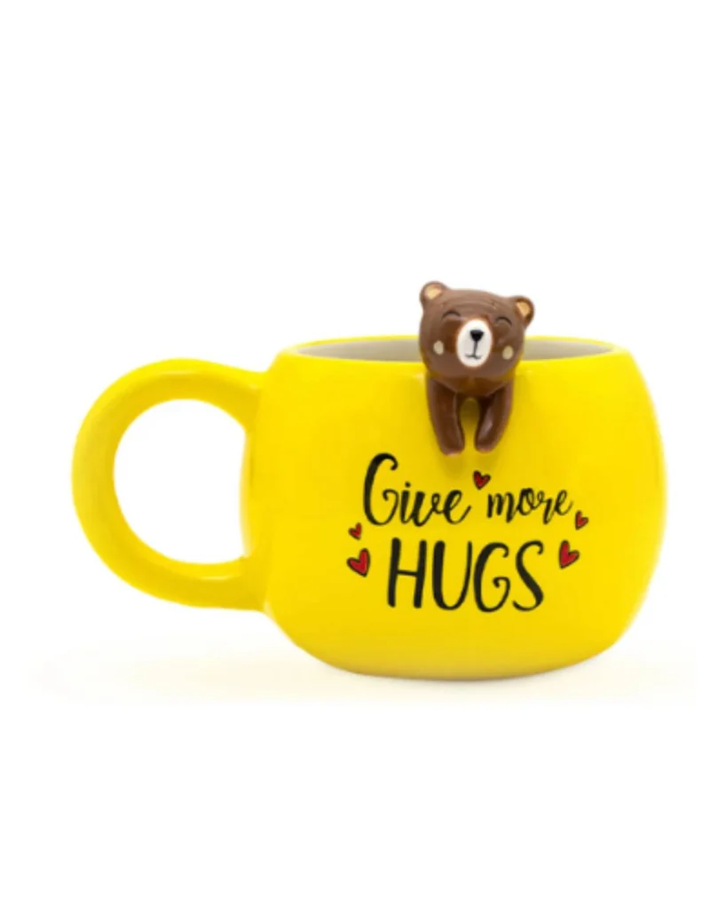 Tazza Gialla Con Orso - Give More Hugs