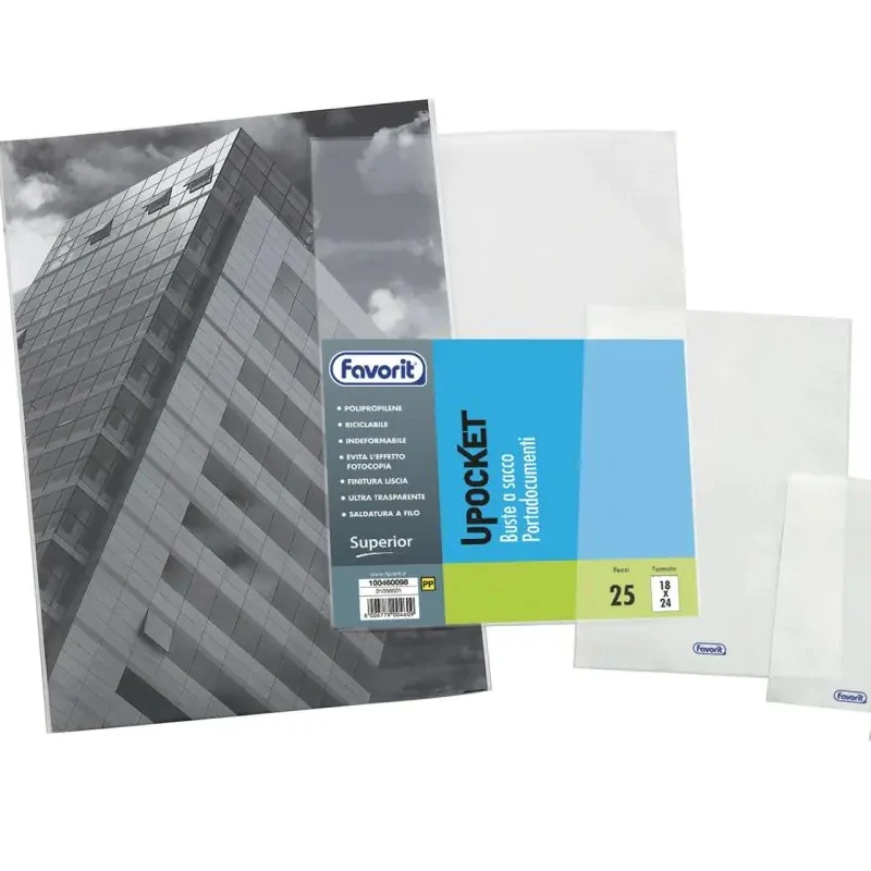 Busta A U Liscia In PPL Trasparente Liscia Senza Fori 22x30cm 25pz
