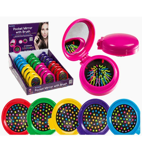 Specchio Tascabile Con Spazzola 1Pz Colori Assortiti